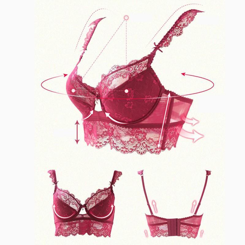 Sexy Mousse femmes ensemble de soutien-gorge Sexy Ultra-mince rouge noir dentelle soutiens-gorge sous-vêtements soutien-gorge push up et sous-vêtements