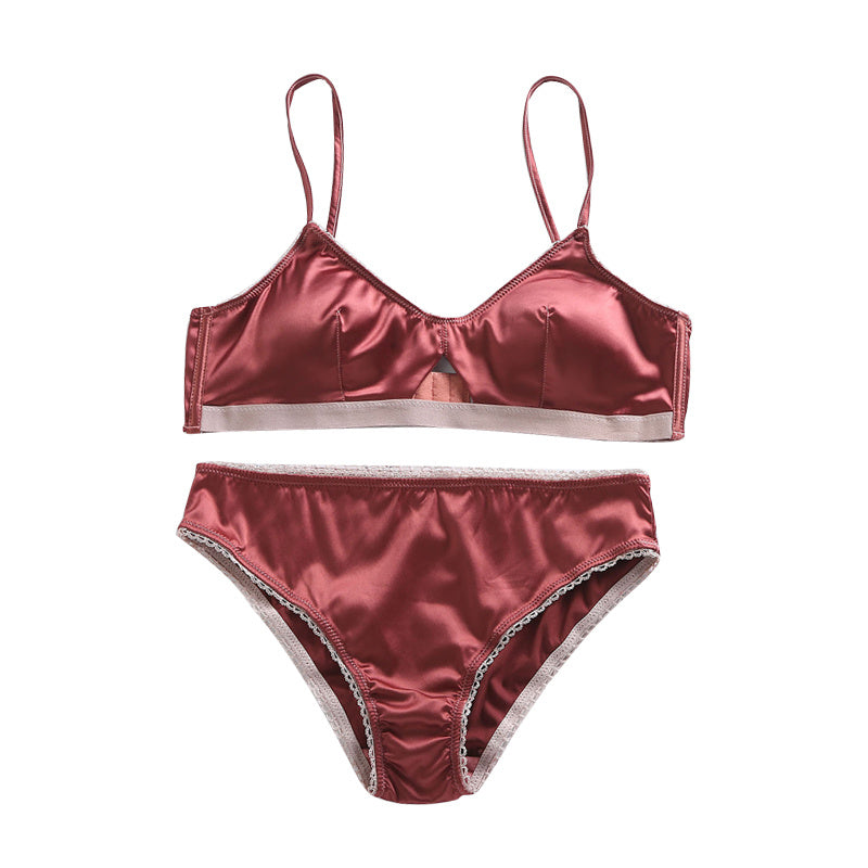 Ensemble de soutien-gorge sexy en soie glacée, coupe triangle française en soie fine et brillante, ensemble de soutien-gorge en satin