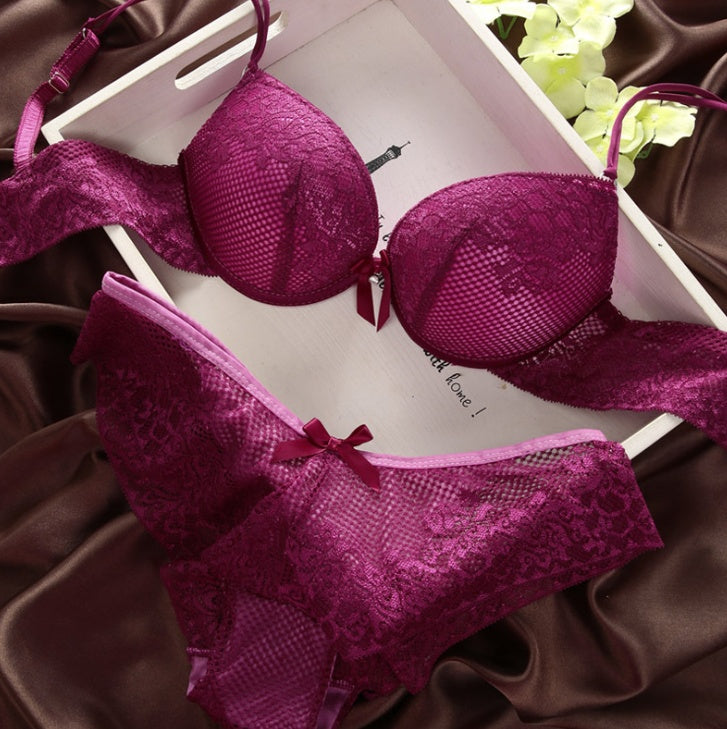 Ensemble de soutien-gorge sexy en dentelle fine, décolleté en V profond, rétro, couleur unie