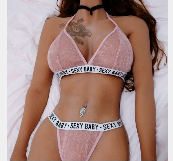 Ensemble de sous-vêtements sexy imprimé lettres perspective or et argent