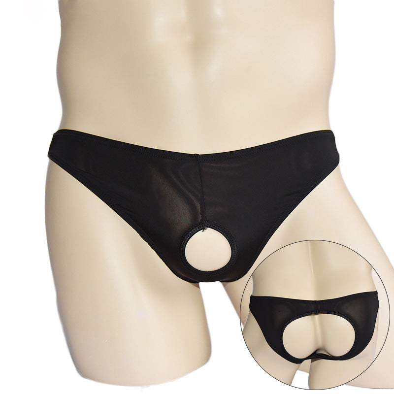 Sous-vêtements transparents à entrejambe ouvert en soie glacée pour hommes Triangle