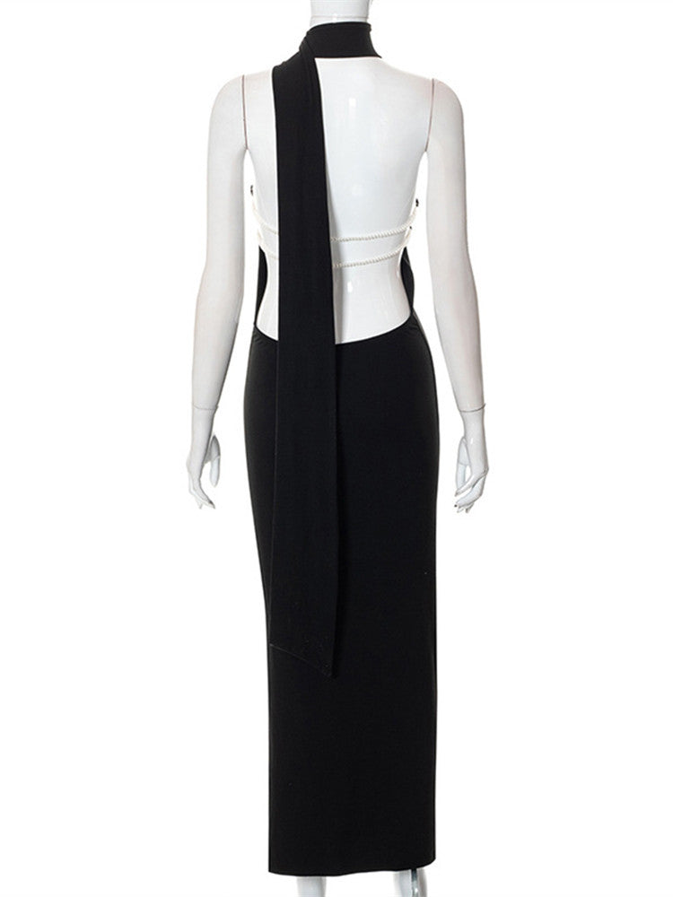 Hot Girl With Big Backless And Thin Temperament Dress Girl