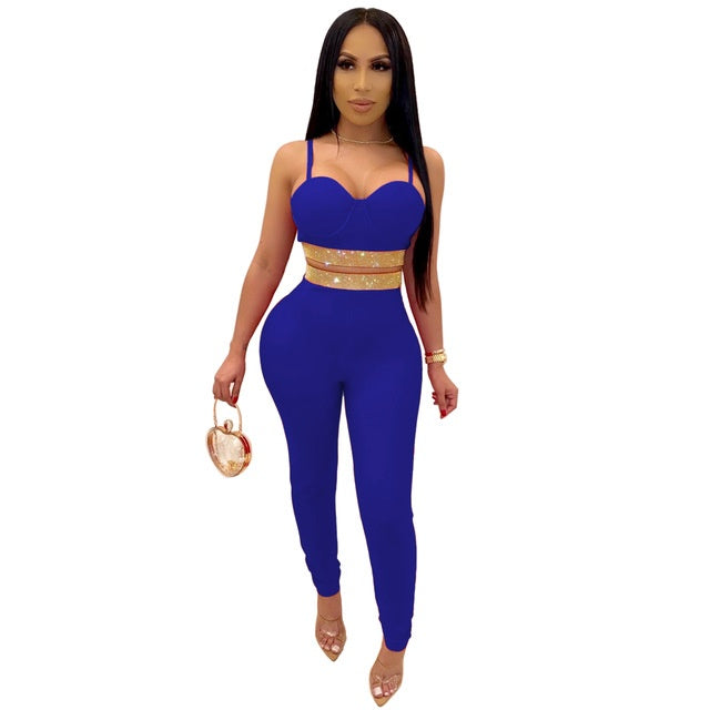 Strapless Sexy Off-Shoulder Club Hot Rhinestone Skinny Set