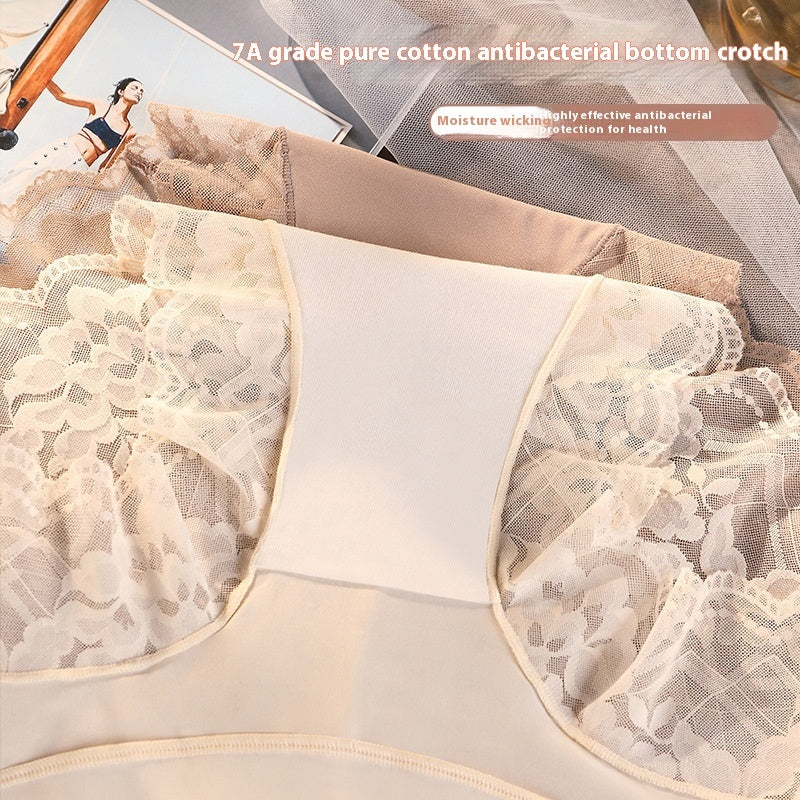 Women's High Waist Underwear Plus Size Sexy Lace 7A Cotton Antibacterial Crotch Belly Contracting Hip Lifting