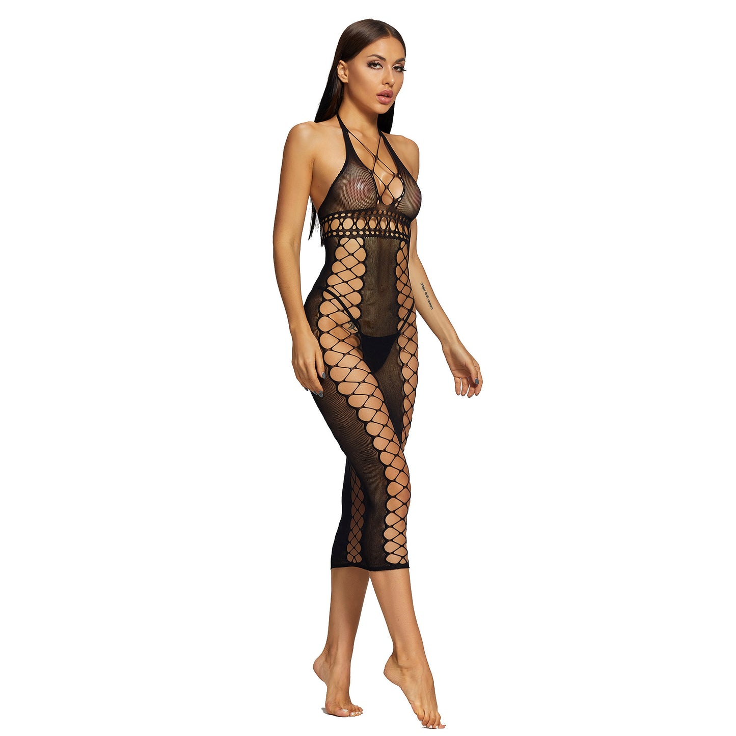 Sexy Temptation See-through Fishnet Mesh Bodysuit Underwear Skirt