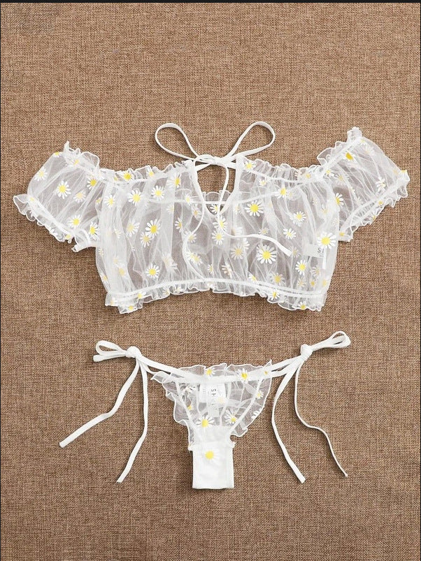 Women Bra Set Retro Ribbon without Steel Ring Lace Thin Girl Japanese Underwear Student Small Chest