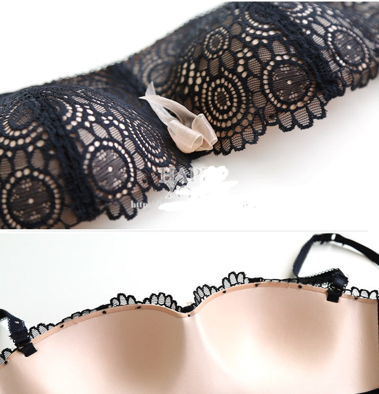 Soutien-gorge Sexy en dentelle sans acier pour femmes, ensemble de sous-vêtements, bandoulière amovible, section fine