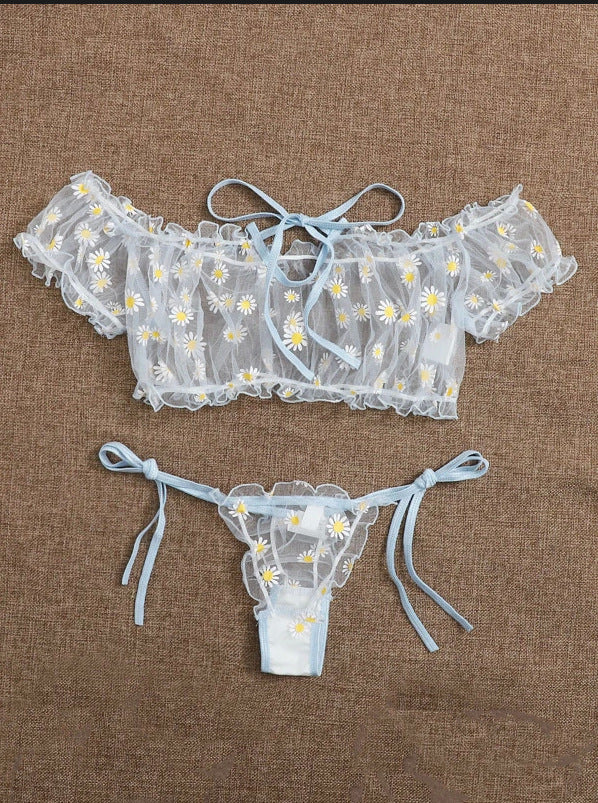 Women Bra Set Retro Ribbon without Steel Ring Lace Thin Girl Japanese Underwear Student Small Chest