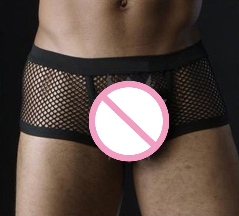 Black White Sexy Mens Boxers Shorts Transparent Mesh See Through Underpants Low Rise Man Sex Underwear Lingerie Trunk