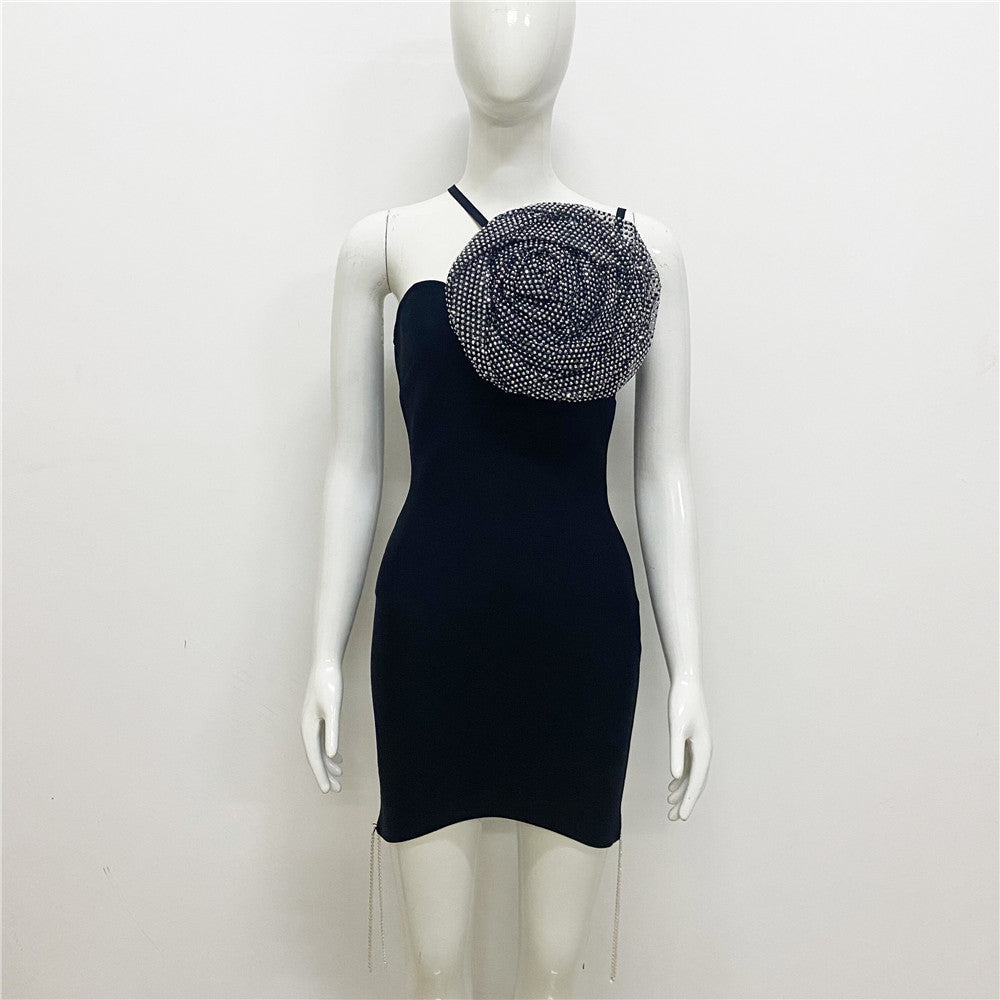 Sling Bandage Dress Fashion Flower Hot Rhinestone