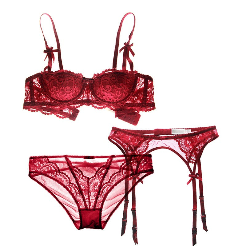 9177 ensemble trois pièces Lingerie Sexy dentelle soutien-gorge Push Up demi-tasse jarretière ensemble de soutien-gorge