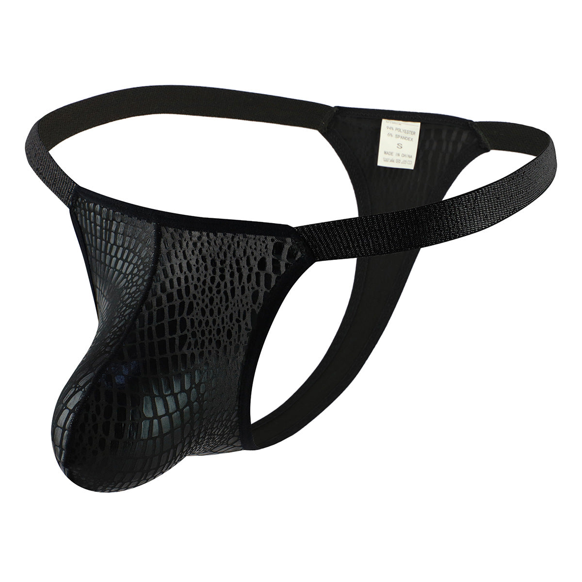 Ropa interior para hombre con estampado de cocodrilo brillante, bolso grande convexo en U, espalda en T transpirable