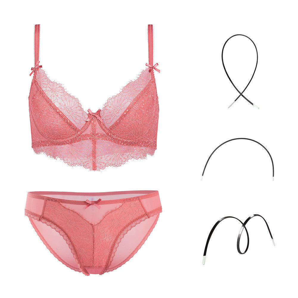Conjunto de sujetador y bragas transparentes para mujer, lencería bordada Plus
