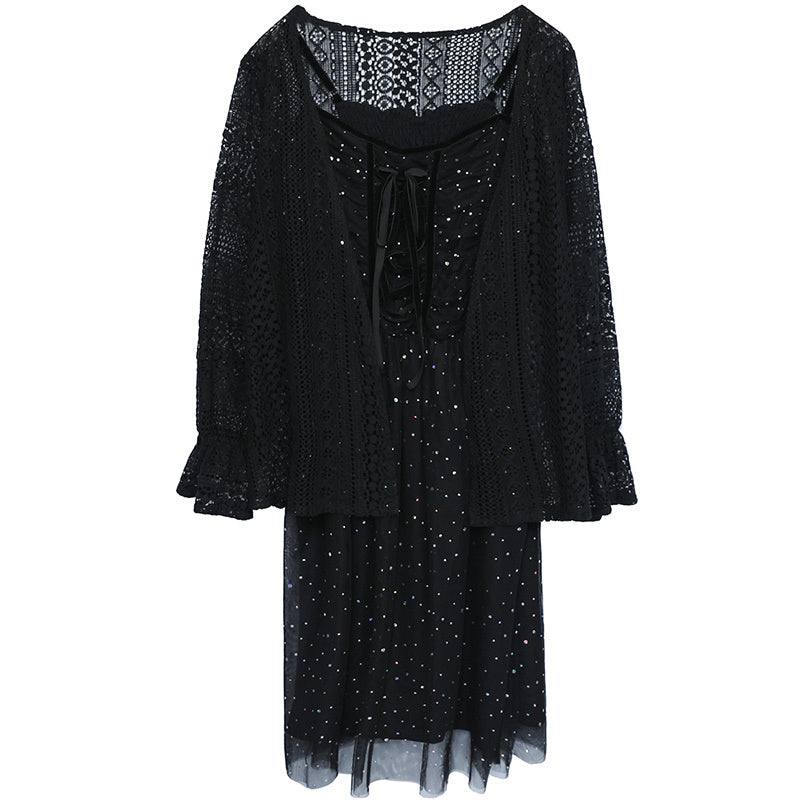 Summer Dress Net Red Sexy Lace Cardigan Fairy Wind Net Yarn Suspender Skirt Two-piece Set
