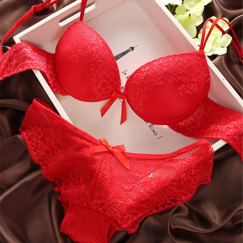 Ensemble de soutien-gorge sexy en dentelle fine, décolleté en V profond, rétro, couleur unie