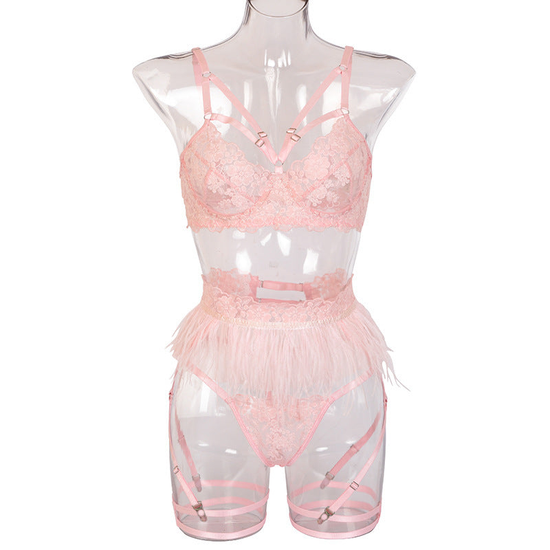 Lingerie sexy sous-vêtements en dentelle croix trois pièces femme
