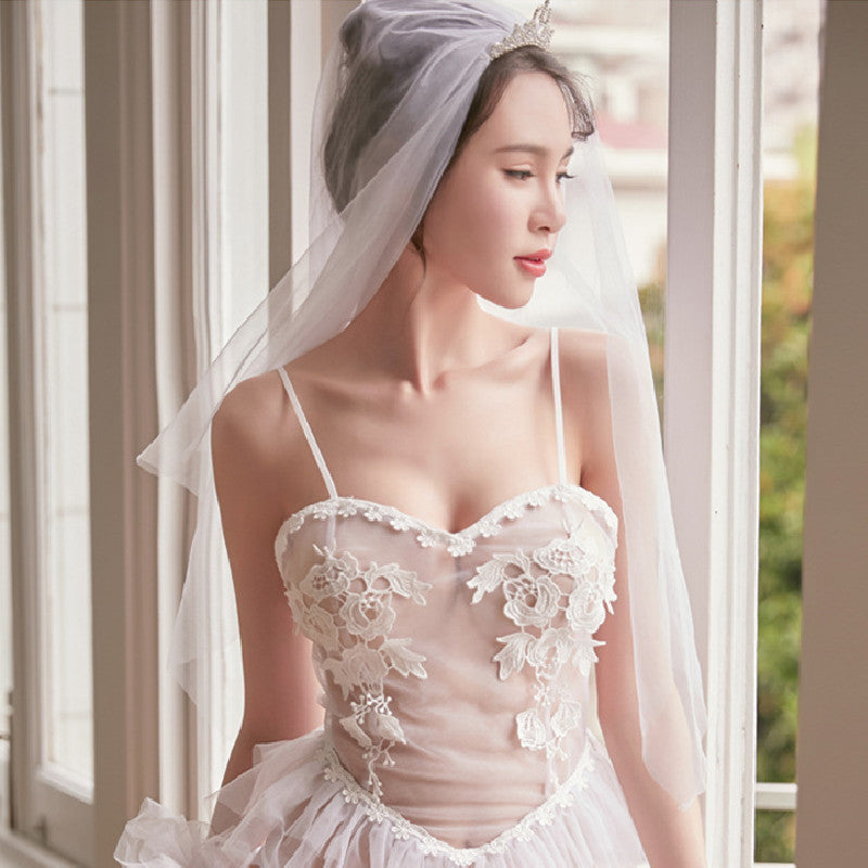 Robe de mariée transparente en maille pour femmes, lingerie sexy avec bretelles au dos
