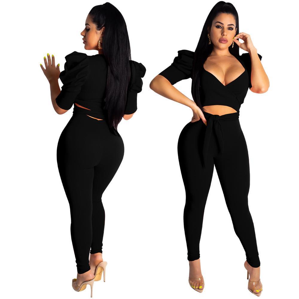 Ensemble de discothèque coupe slim avec bande en V profond et mode sexy