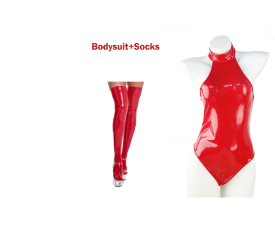 Pantalon zippé en cuir verni PU, body brillant