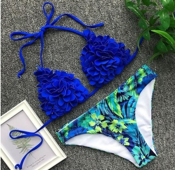 Cut Flower Bikini Sexy Print Swimsuit Set New Triangle Bag Small Chest Swimsuit