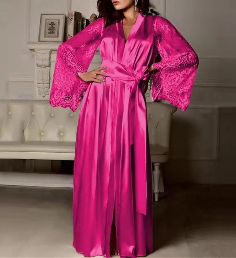 Pijama de seda para mujer, lencería sexy de verano, vestido de bata, elegante