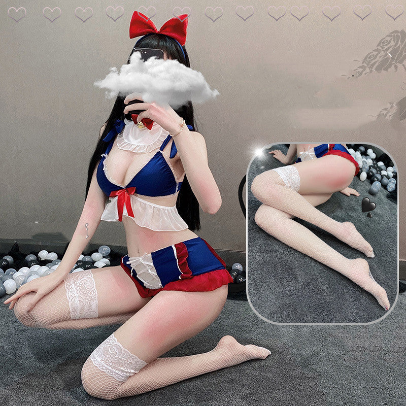 Huahua's Lencería Sexy de Gran tamaño con Lazo, Linda y Suave Chica, Pijama Sexy para Estudiante, Traje de Uniforme, espectáculo Femenino apasionado