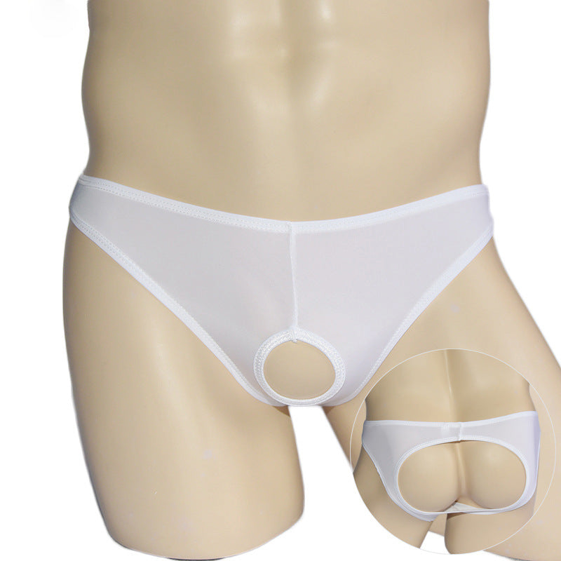Sous-vêtements transparents à entrejambe ouvert en soie glacée pour hommes Triangle