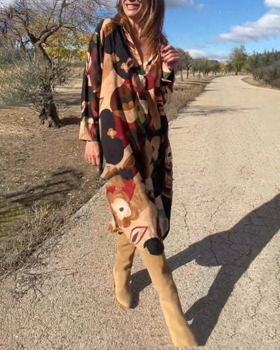 Fashion Printed Sexy Shirtdress Plus Size