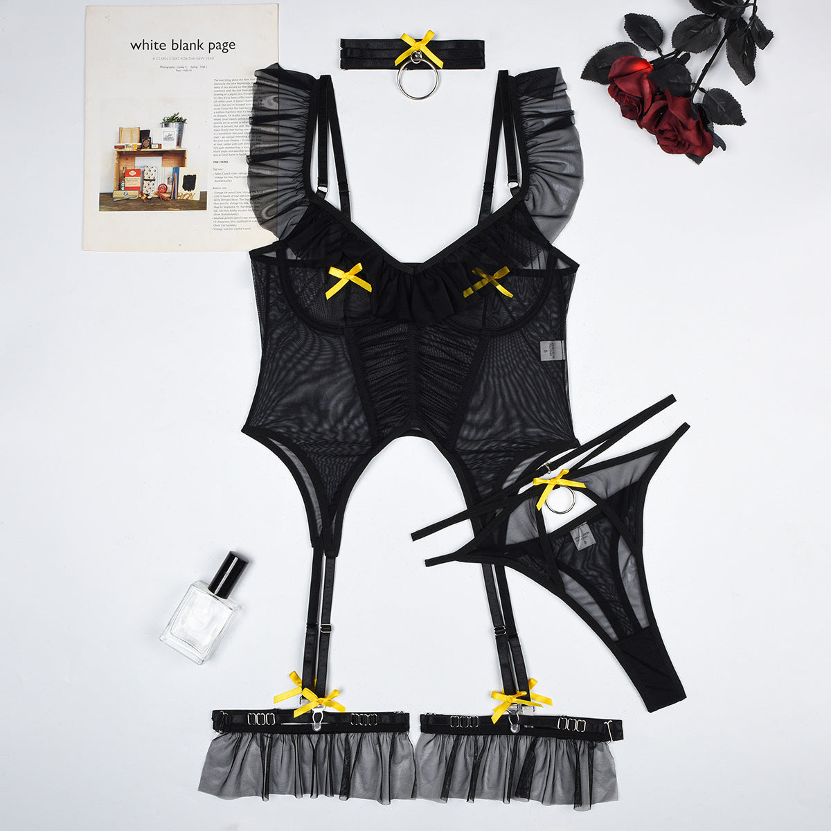 Ensembles de lingerie sexy pour filles en maille 4 pièces de haute qualité