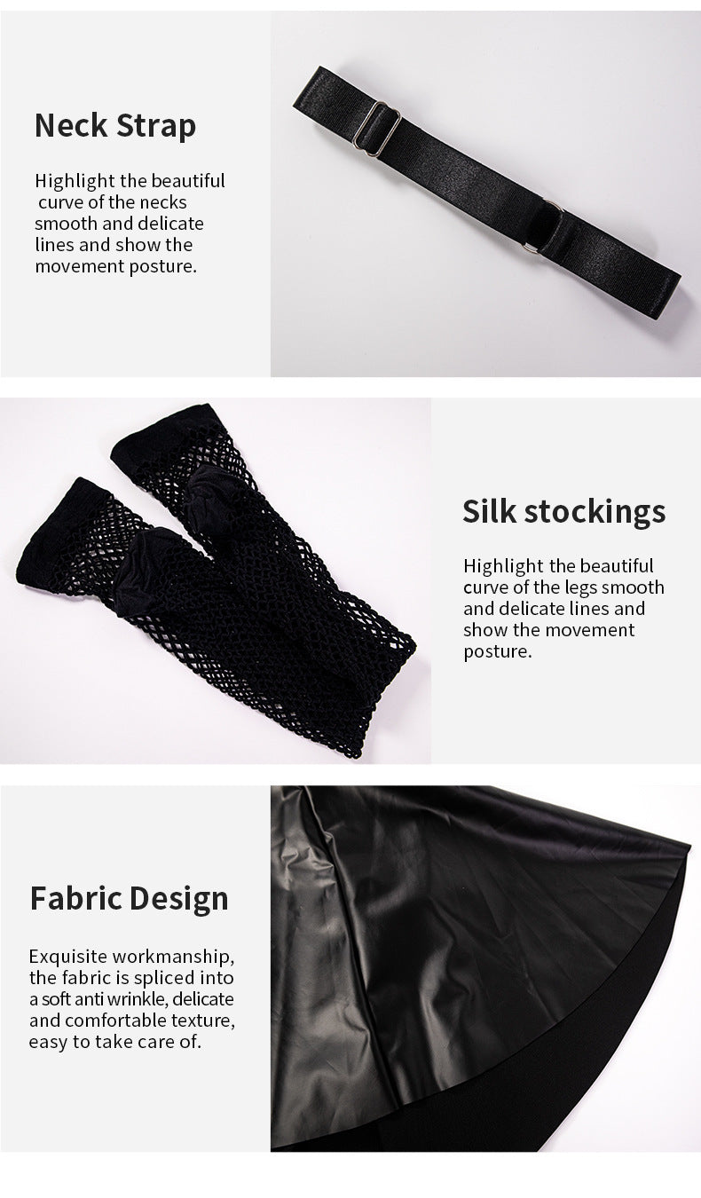 Black Pajamas Mesh Stockings Collar Three-piece Set