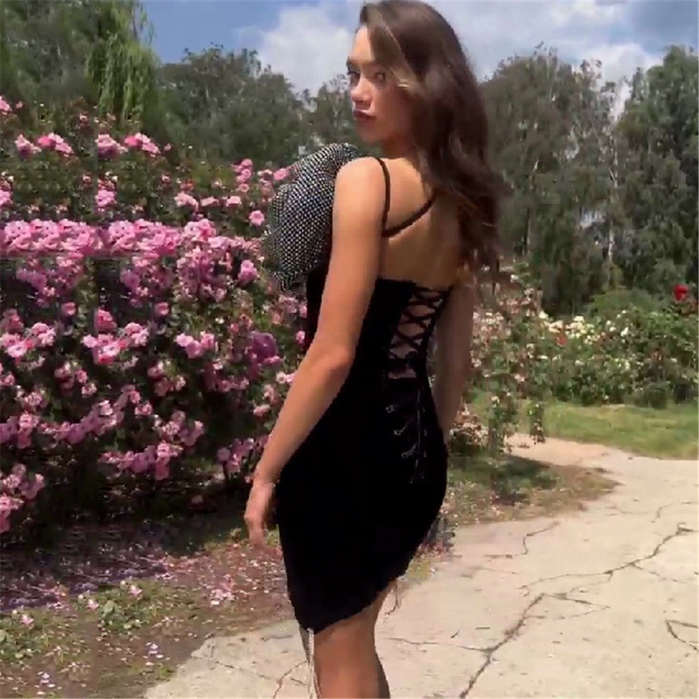 Sling Bandage Dress Fashion Flower Hot Rhinestone