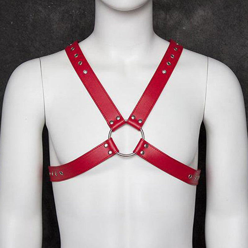 Men's Leather Red Chest Strap