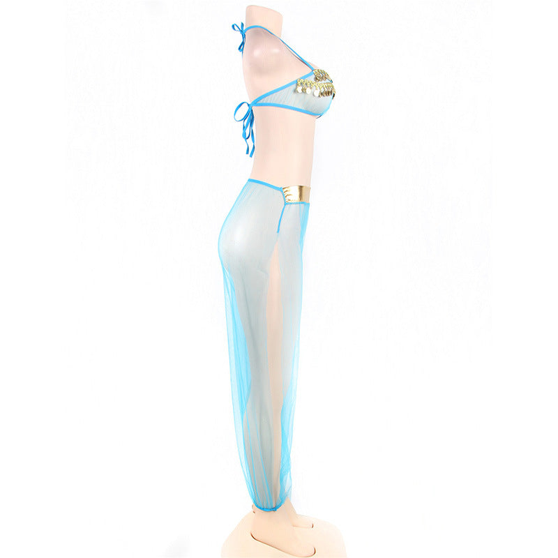 Conjunto de lencería sexy europea y americana Malla transparente de la India