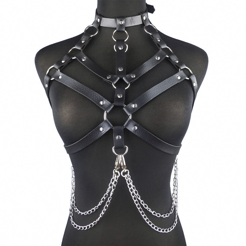Creative Black Leather Binding Belt Jacket