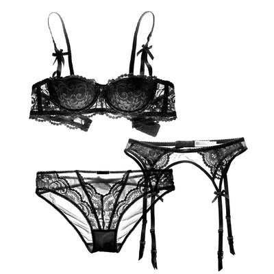 9177 ensemble trois pièces Lingerie Sexy dentelle soutien-gorge Push Up demi-tasse jarretière ensemble de soutien-gorge