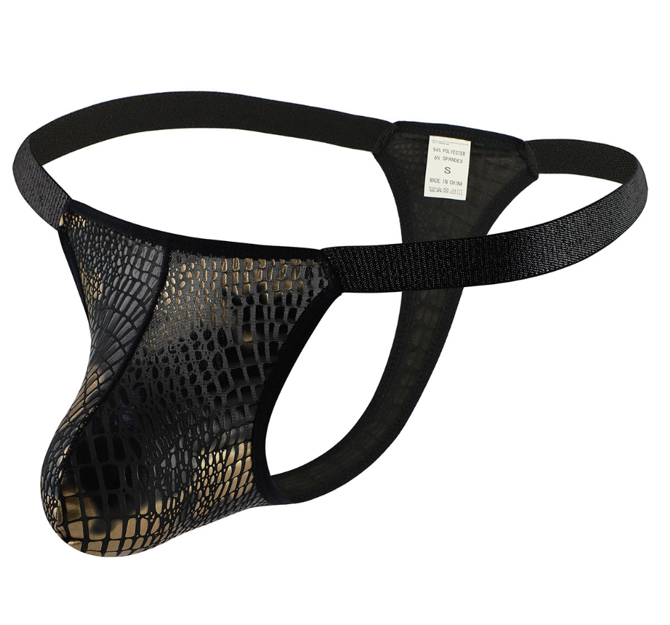 Ropa interior para hombre con estampado de cocodrilo brillante, bolso grande convexo en U, espalda en T transpirable