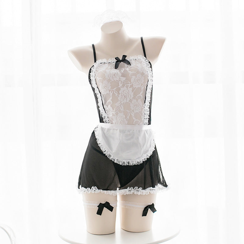 Lencería sexy uniforme sexy criada de encaje seduce a las mujeres