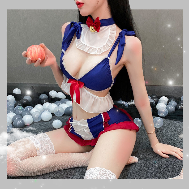 Huahua's Lencería Sexy de Gran tamaño con Lazo, Linda y Suave Chica, Pijama Sexy para Estudiante, Traje de Uniforme, espectáculo Femenino apasionado
