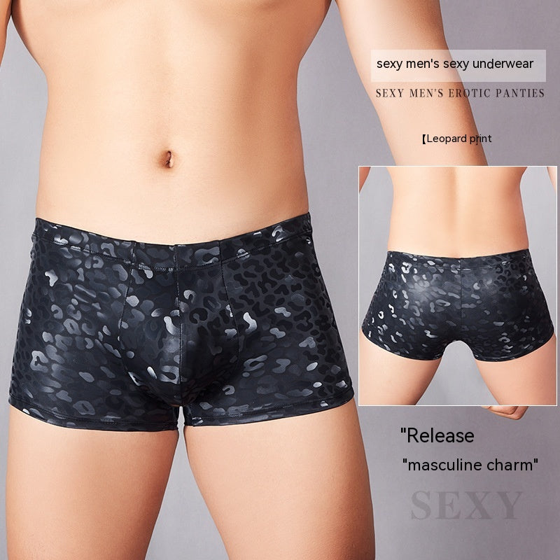 Pu Artificial Leather Snake Leopard Print Three-dimensional Sexy Comfortable Boxer Briefs