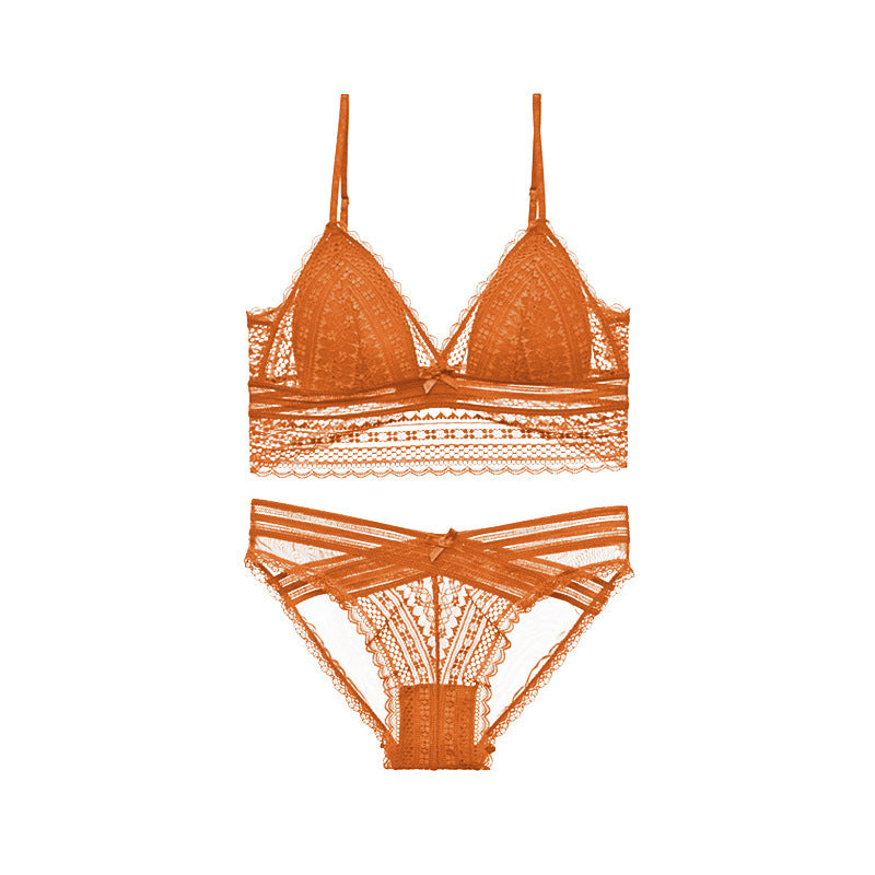 Conjunto de ropa interior de sujetador sexy transpirable con copa triangular de encaje sin anillo de acero