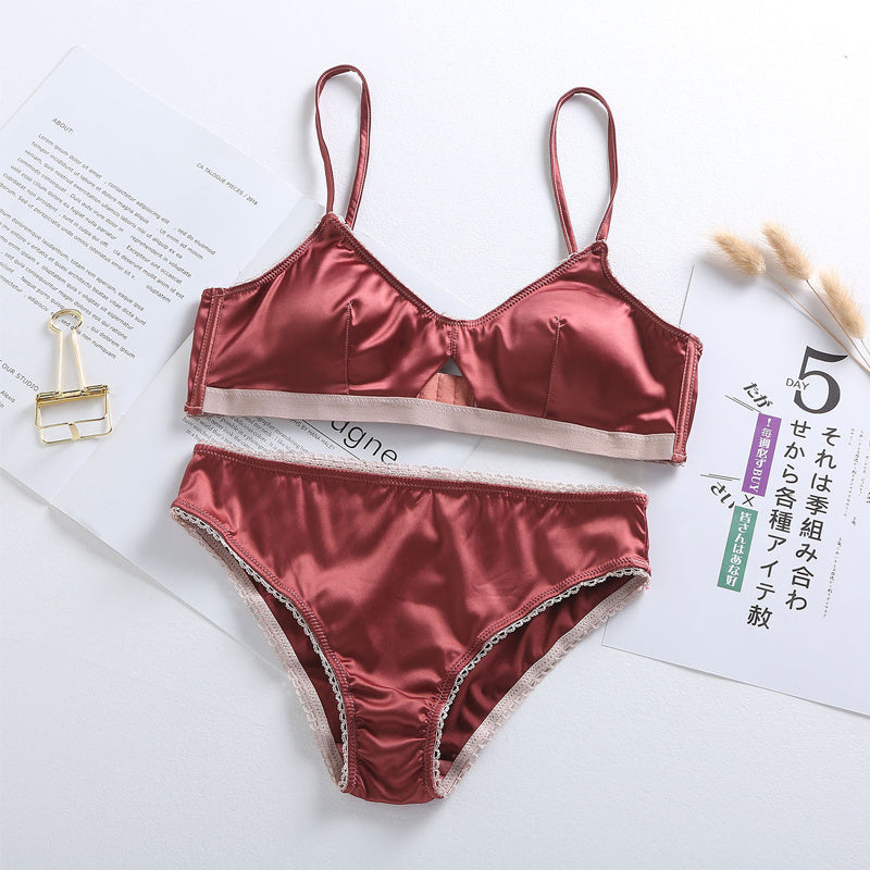 Ensemble de soutien-gorge sexy en soie glacée, coupe triangle française en soie fine et brillante, ensemble de soutien-gorge en satin