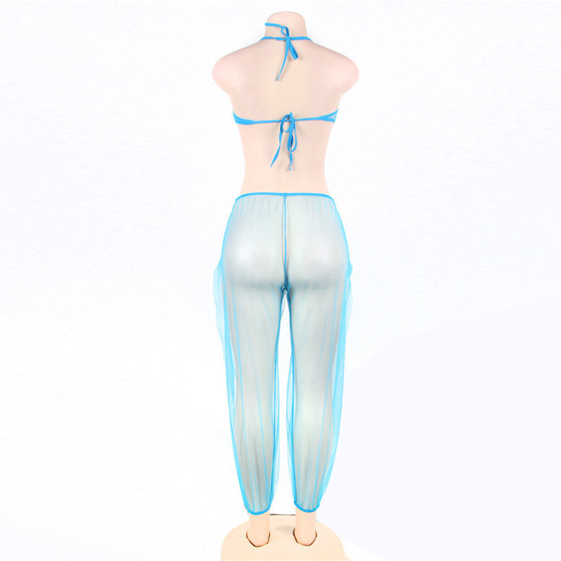 Conjunto de lencería sexy europea y americana Malla transparente de la India
