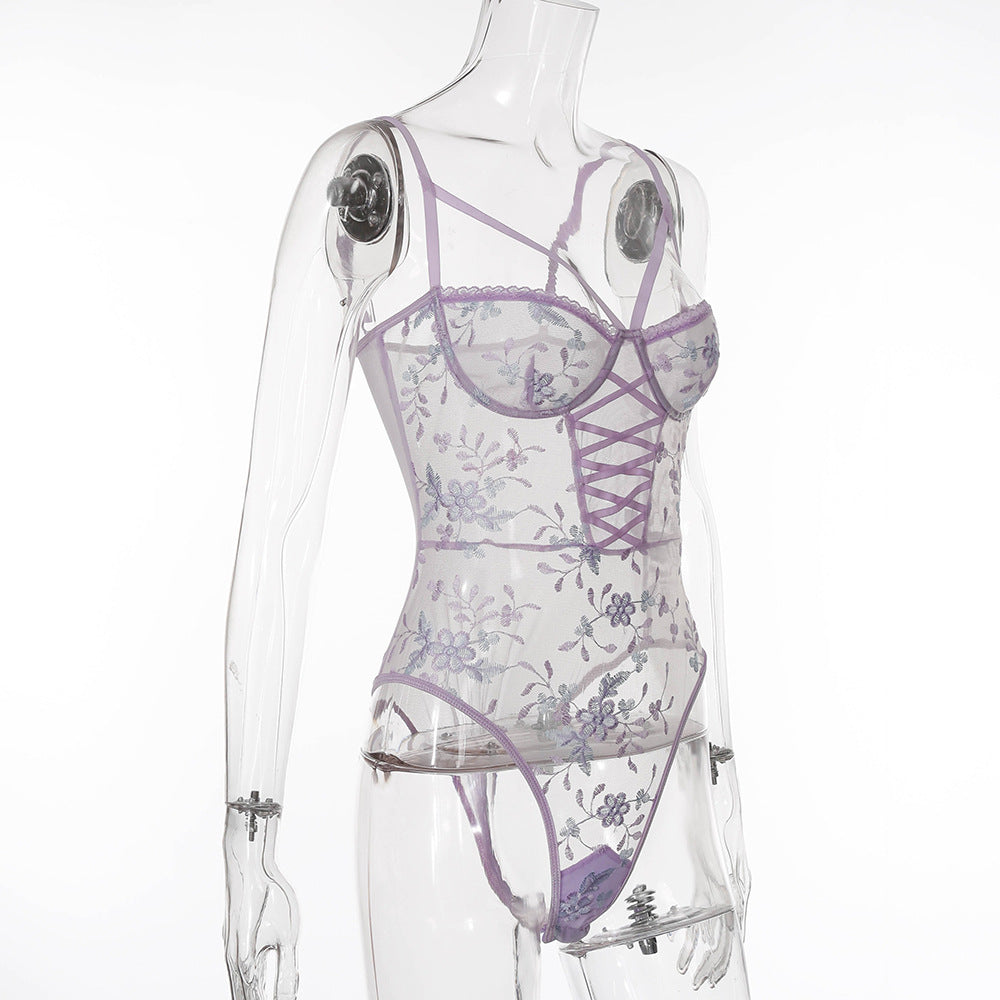 Body à fleurs brodées en résille