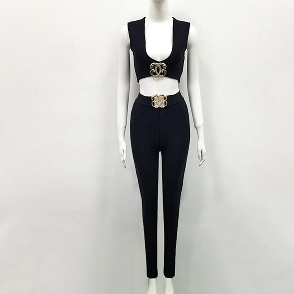 Ensemble deux pièces gilet sexy bandage pieds pantalon