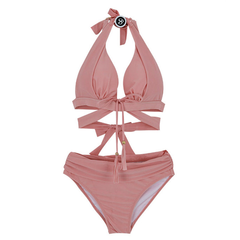 Sexy solid color split swimsuit