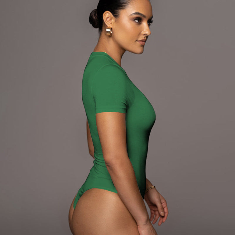 Combinaison moulante Sexy à manches courtes, body d'été de couleur unie, vêtements pour femmes