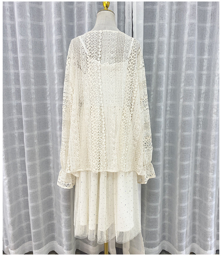 Summer Dress Net Red Sexy Lace Cardigan Fairy Wind Net Yarn Suspender Skirt Two-piece Set