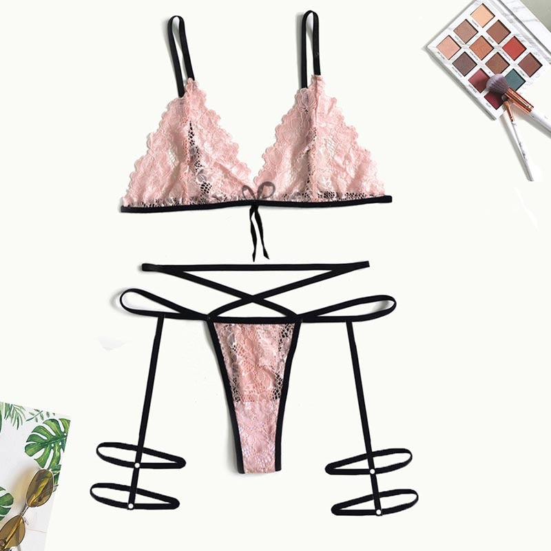 Ensemble de sous-vêtements soutien-gorge à bretelles croisées en dentelle sexy à trois points