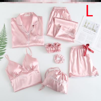 Ensemble sexy sept pièces en soie glacée