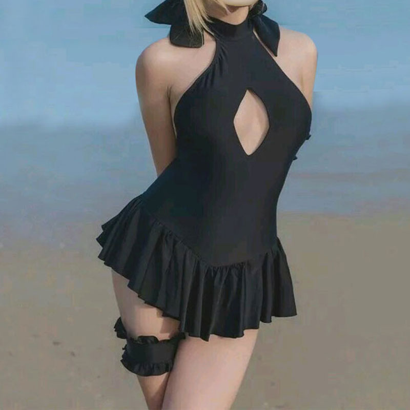 Costume passionné de rosée à col noir pour femmes, lingerie sexy